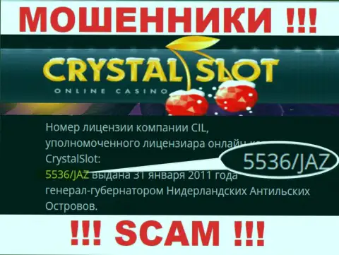 CrystalSlot Com предоставили на web-сайте лицензию организации, но это не мешает им присваивать депозиты