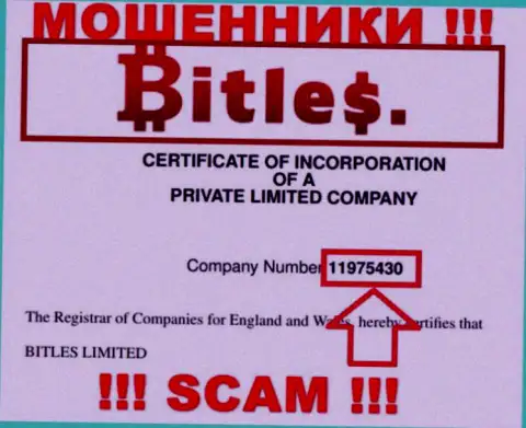 Регистрационный номер мошенников Битлес, с которыми не надо взаимодействовать - 11975430