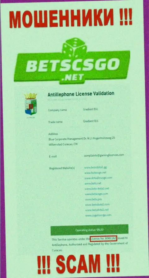 На web-ресурсе разводил BetsCSGO Net хоть и размещена лицензия на осуществление деятельности, однако они в любом случае ШУЛЕРА