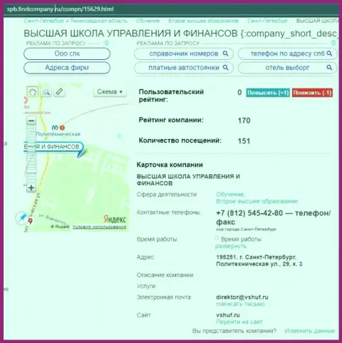 Информационный ресурс Spb FindCompany Ru представил инфу о образовательном заведении ВШУФ