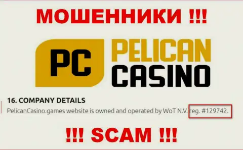 Регистрационный номер ПеликанКазино, взятый с их официального web-сайта - 12974