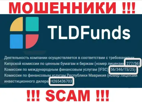 ТЛДФундс предоставили на web-портале свою лицензию, но вот ее наличие мошеннической их сущности не изменит
