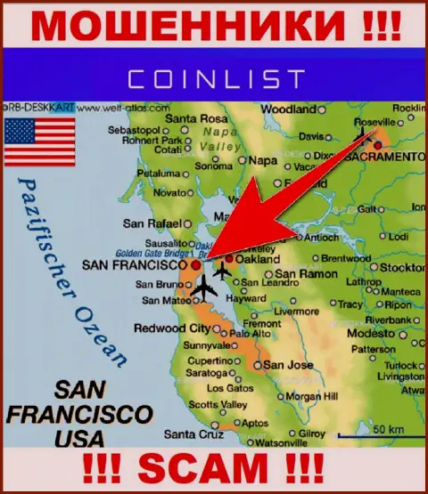 Юридическое место регистрации Коин Лист на территории - Сан-Франциско, США
