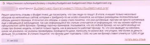 Автор достоверного отзыва сообщает, что Budget Invest - КИДАЛЫ !!! Взаимодействовать с которыми весьма рискованно