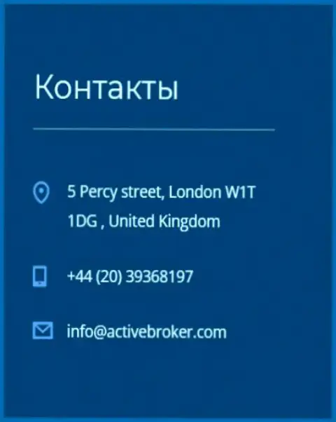 Адрес головного офиса Форекс компании АктивБрокер, размещенный на официальном сайте этого форекс брокера